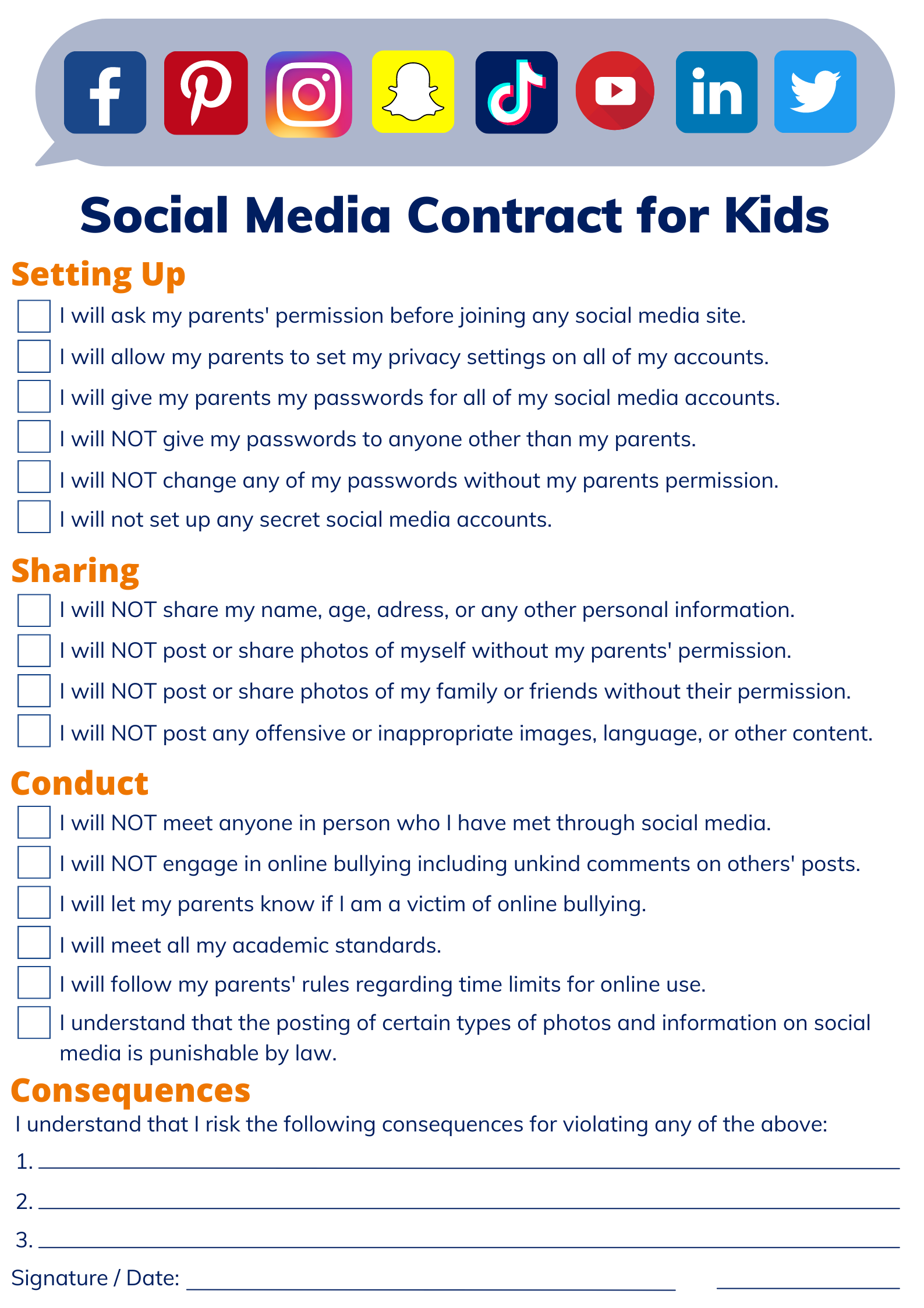 Social Media Contract for Kids